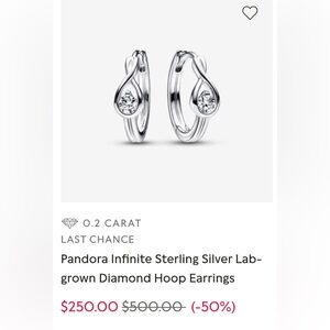 NEW! Pandora Sterling Silver Diamond Hoop Earrings